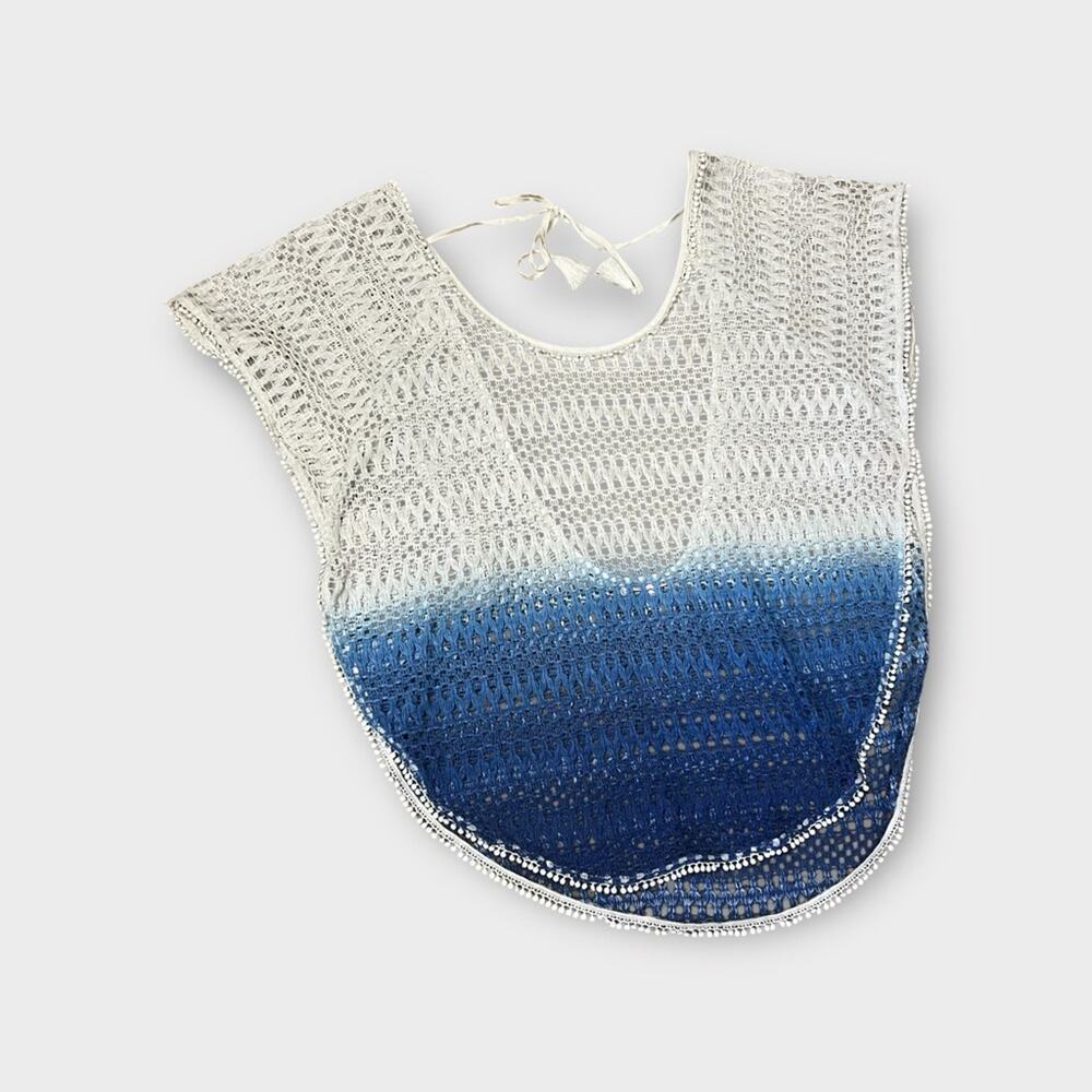 Vintage Retro Victoria’s Secret Blue and White Ombré Crochet openwork Swim Cover
